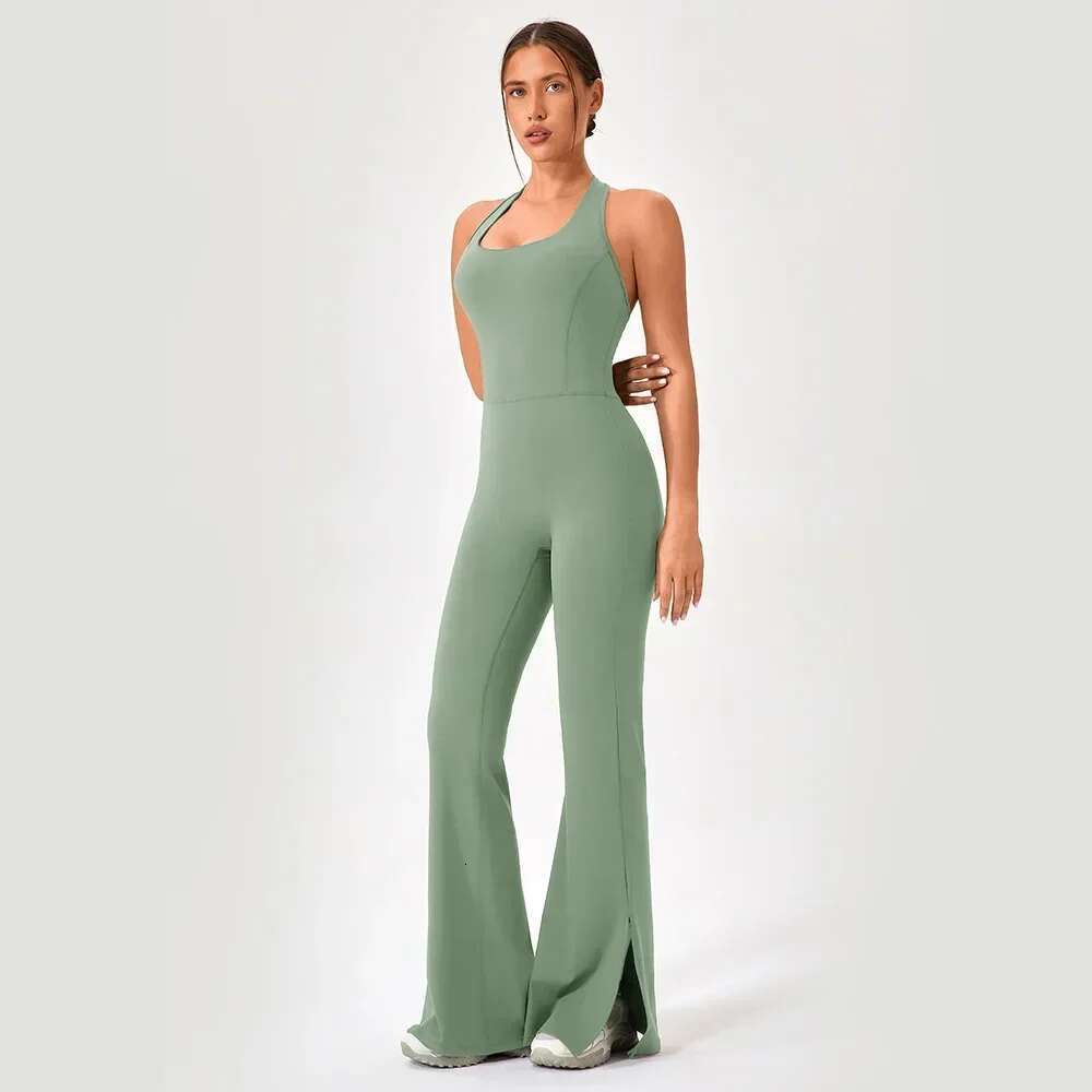 Flared Jumpsuits Women Sportswear Sports Overalls 2024 Tracksuit Woman Gym Set Ropa De Yoga Clothes Monos Largos Green Black XXL