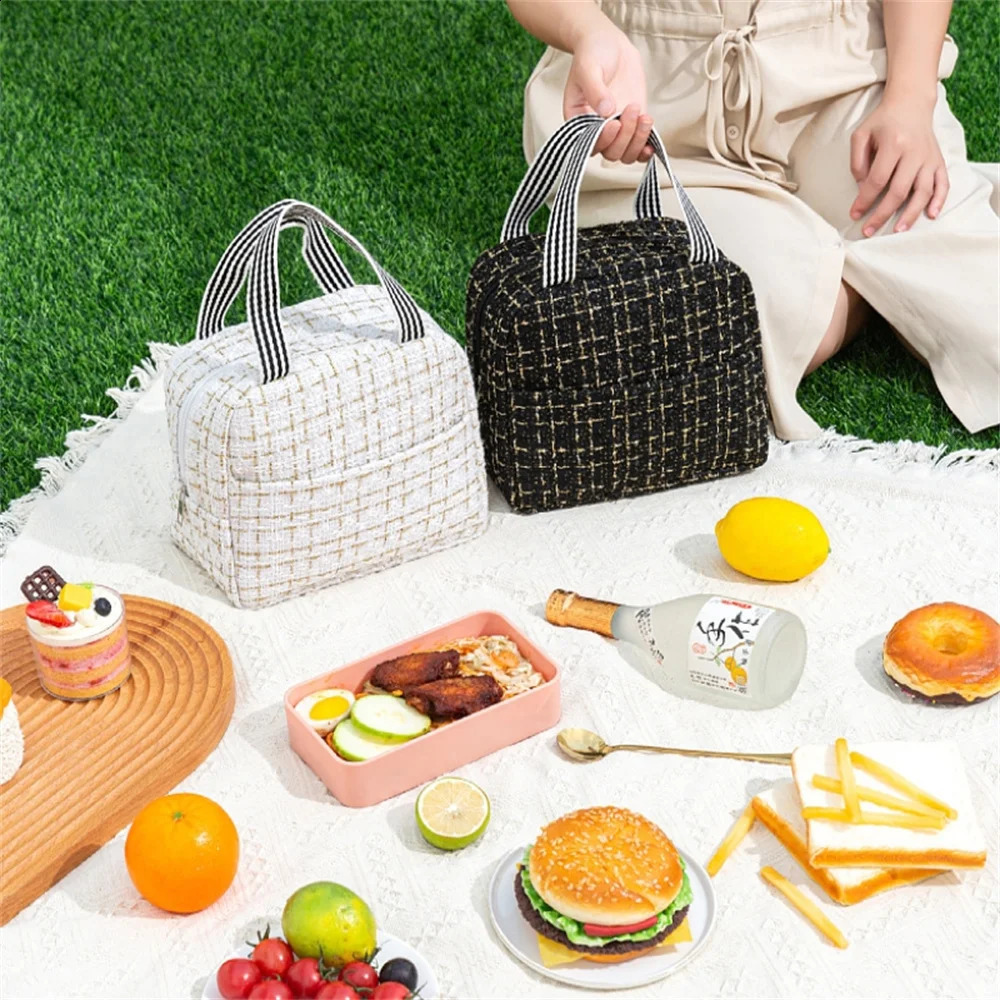 Portable bento bag thermal insulation canvas lunch bag school work lunch bag fresh cooler bag picnic ice storage bag 250228