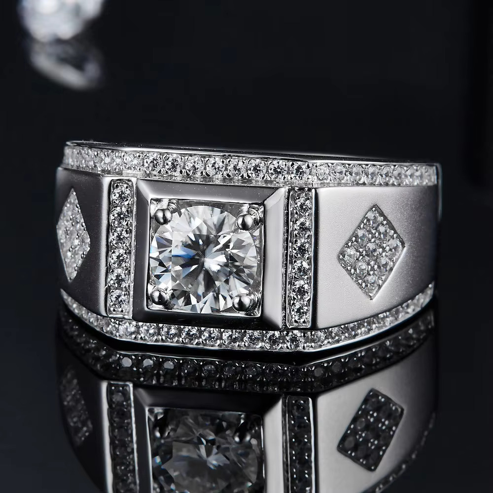 Moissanite Ring Engagement Sier Hip Hop Men's Fashion Accessories