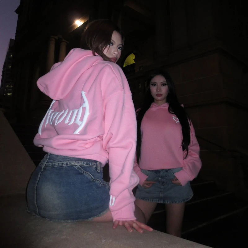 Y2K Valentine Pink Hoodie Harajuku High Street Foam Printing Men Women Streetwear Vintage Trendy Oversized Casual Pullover 250225