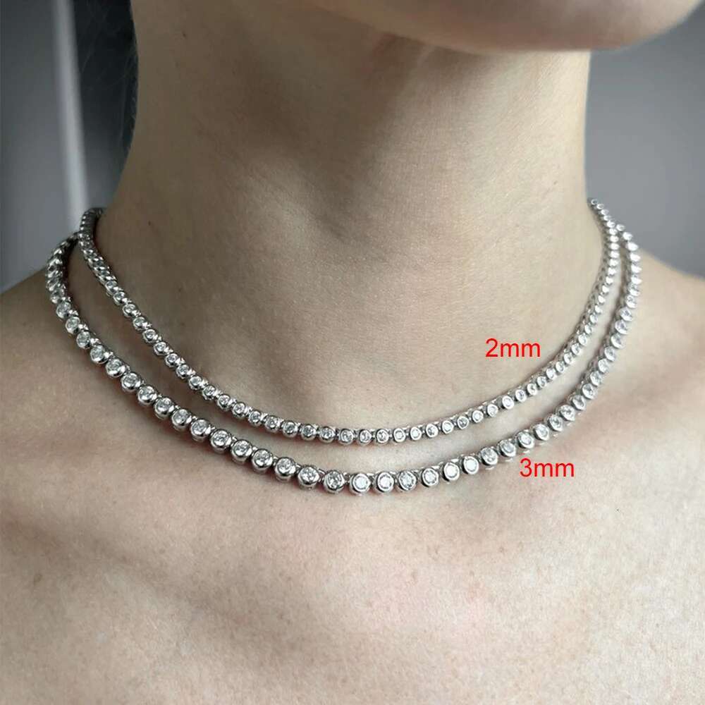 D Color 2/3mm Round Moissanite Tennis Necklace GRA Certified Sterg Sier Gold Plated Necklaces Party Wedding Jewelry