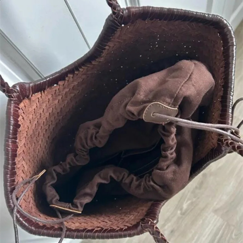 France Flower basket Handbags Womens Genuine Leather Shoulder Bag Weaving Casual Shopping Bag Vintage Big Tote Purse 250305