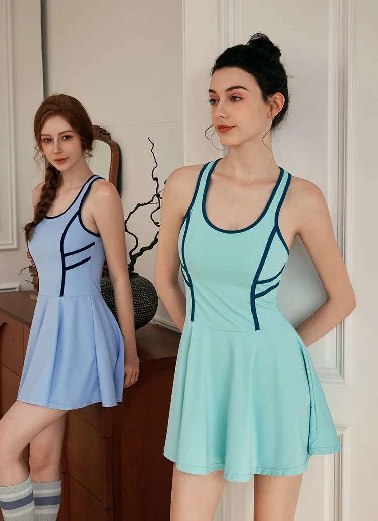 Women Tennis Build In Fixed Bra&Shorts Clashing Color Golf Dress For Workout Exercise Skirt Soft Stretchy Athletic Dresses