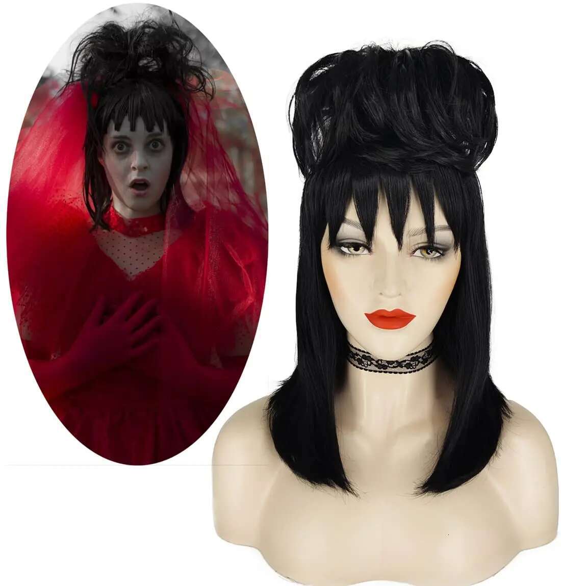 Synthetic Long Black With Necklace Cute Natural Soft Hair With Wig Cap Colored Wigs For Party Costume THE RUNAWAY BRIDE