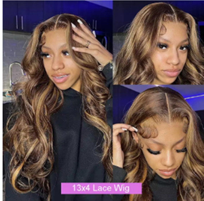 Highlight Lace Frontal Wig Human Hair Body Wave 13x4 Hd Lace Front Wig For Women 4/27 Blonde Ombre Brown Colored Wig 36inch