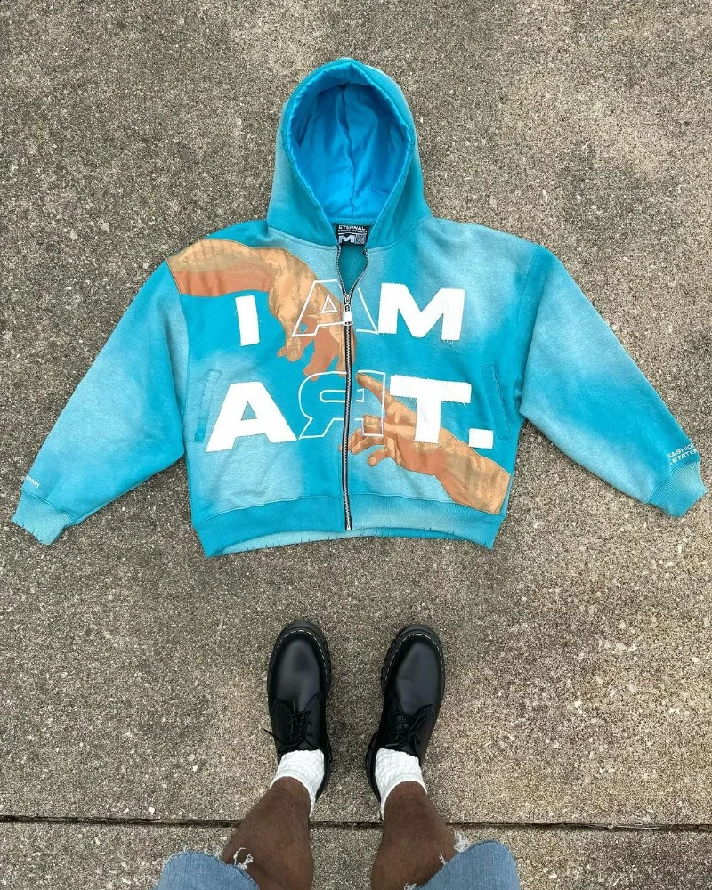 European and American High Street Colorful Letter Printed Jacket Women Y2k Harajuku Gothic Rock Hip-hop Casual Zipper Hoodie 250225