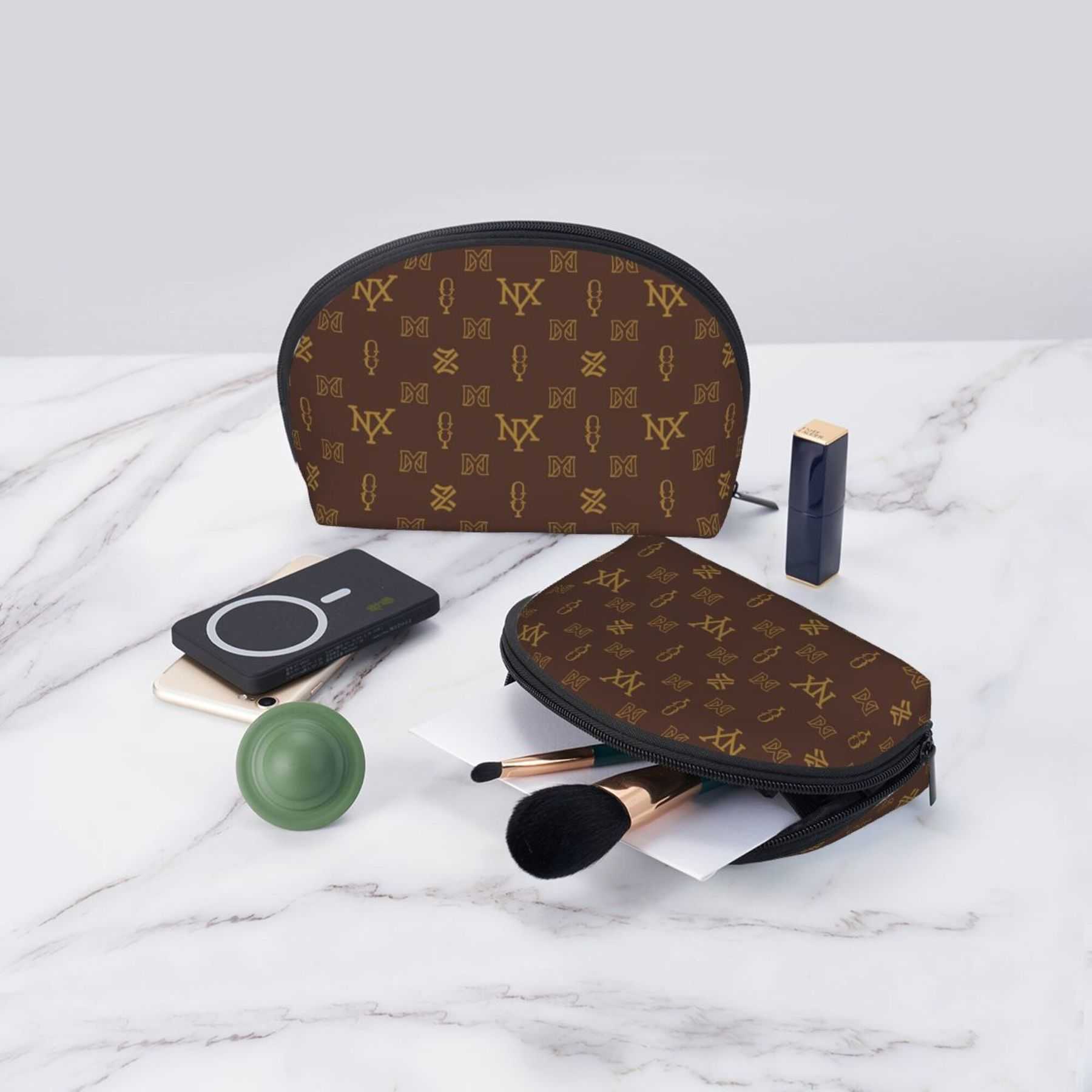 NXY Womens Designer MakeUp Bag Luxury Brown Cosmetic Bag Zipper Toiletry Bags Cases Ladies Fashion Cosmetic Pouch Make Up Box