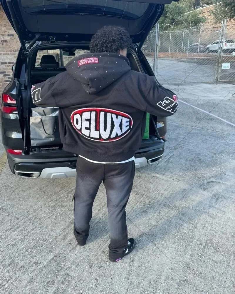 Y2K lazy zipper cardigan versatile couple tops Aesthetic fashion letter graphic print oversized zip per hoodies for women 250225