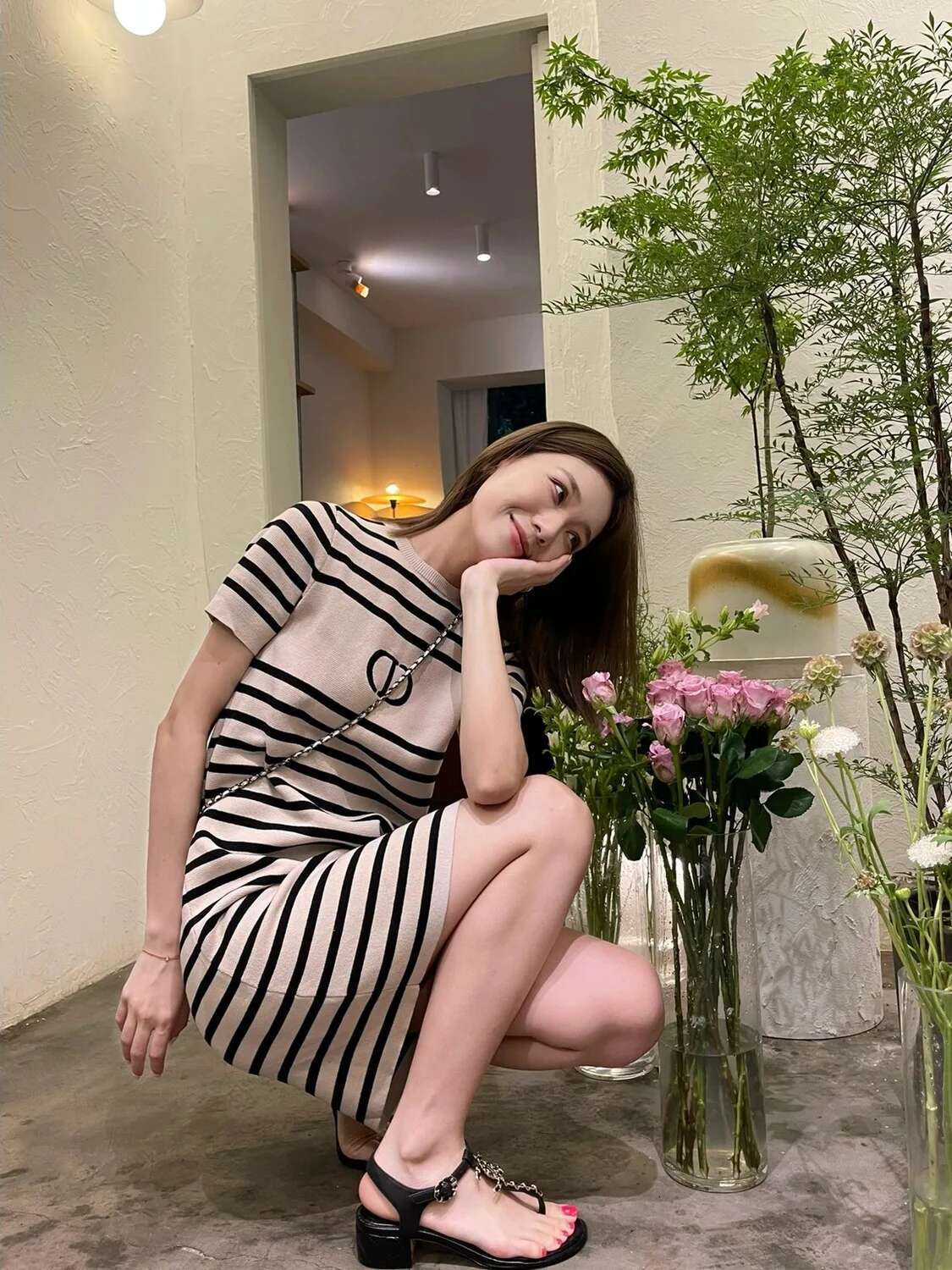 2025 New Hong Kong Style Short Striped Fragrant Skirt Summer New Vintage Designer Women's Dress