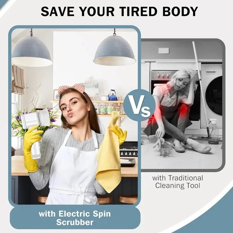 Electric Spin ScrubberBathroom Cleaning Brush Power Scrubber with 5 Replaceable Brush HeadsElectric Cleaning Brush 250225