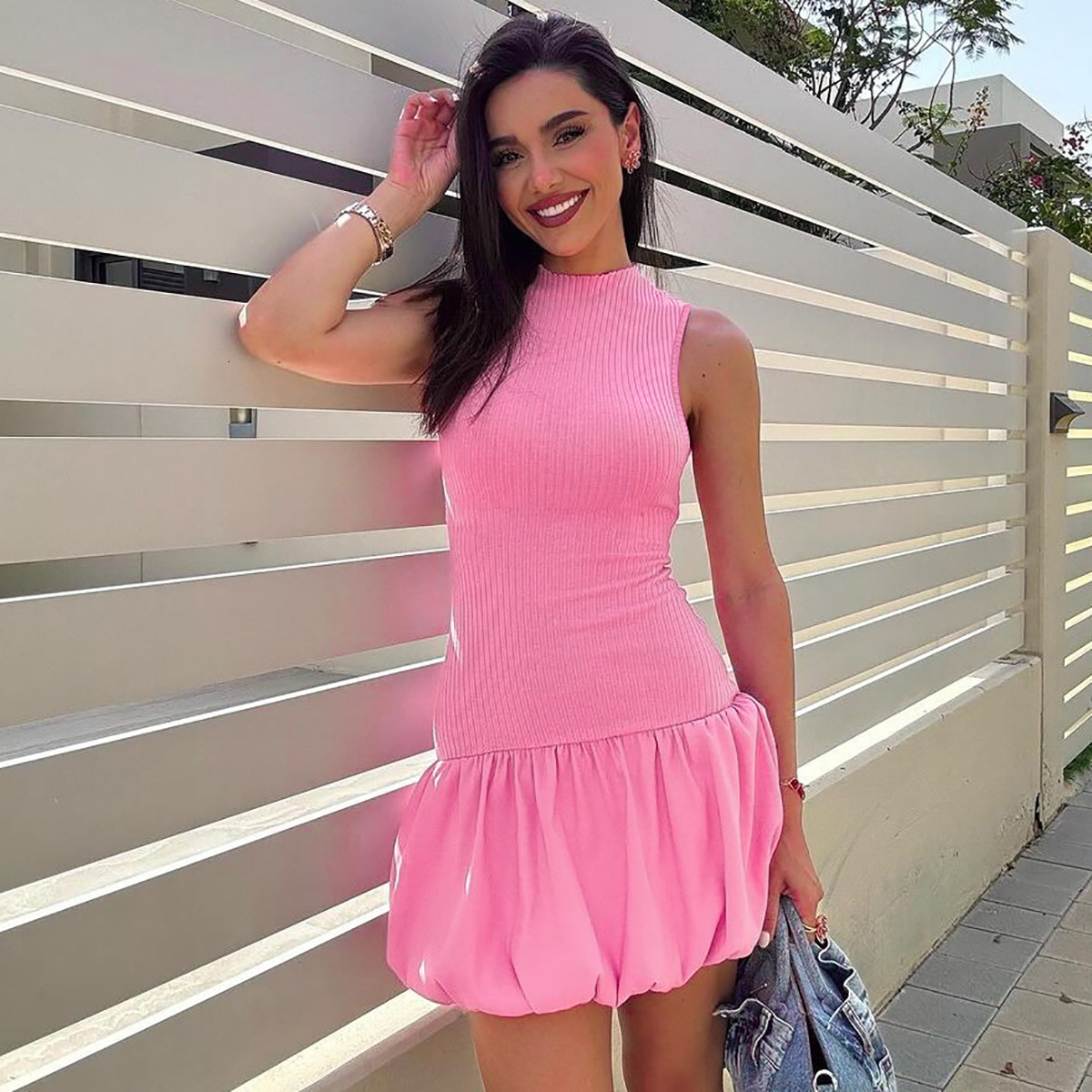 Women's New4 Summer New Fashion And Sexy Back Hollow Fit Spliced Folded Dress For Women