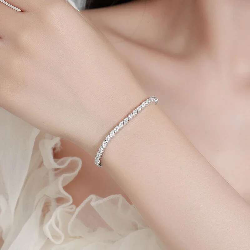 EWYA 2025 New In Rhombus Shape Full 1.2mm D Color Moissanite Tennis Bracelet For Women Sier Dia k Chain Bracelets