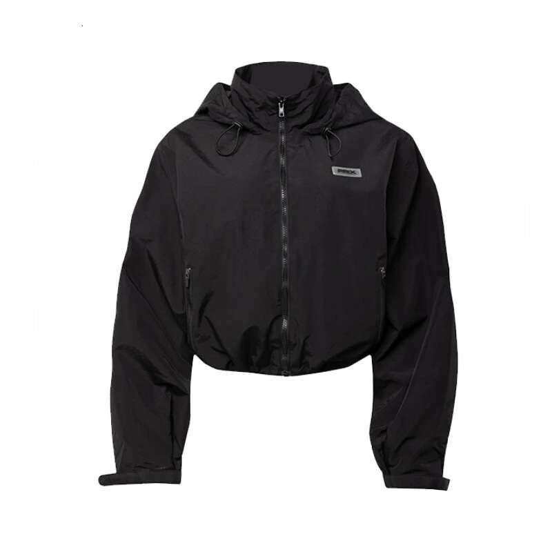 Chic Black Khaki Gorpcore Hooded Cropped Jackets Top Women Outdoor Windbreaker Waterproof Zip Up Jacket Coat Streetwear