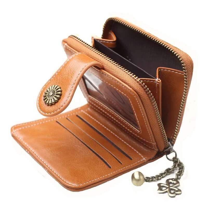 Women's Retro Wallet Oil Leather Wallet Women's Zipper Coin Wallet Credit Card Clip Wallet