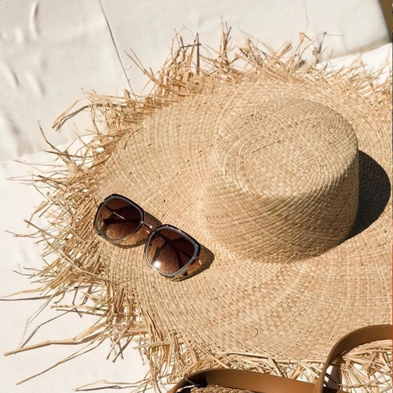 Women Summer Natural Raffia Straw Hat Female Fashion Ribbon Floppy Shading Wide Brim Sun Hats Lady Vacation Travel Beach 250228