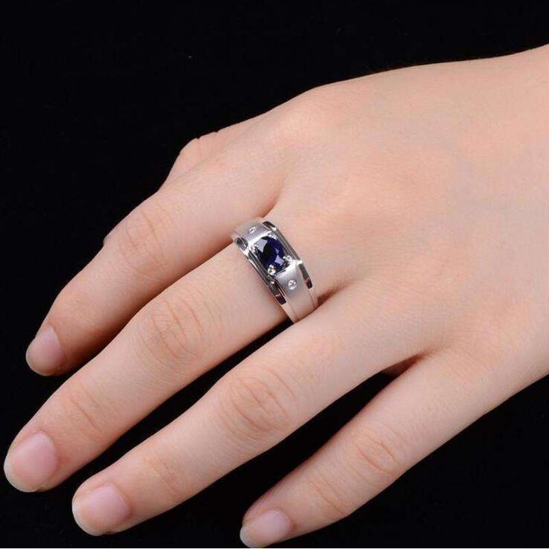 Feiyu oval blue-green business men's fashionable bracelet silver simple daily versatile engagement and wedding ring