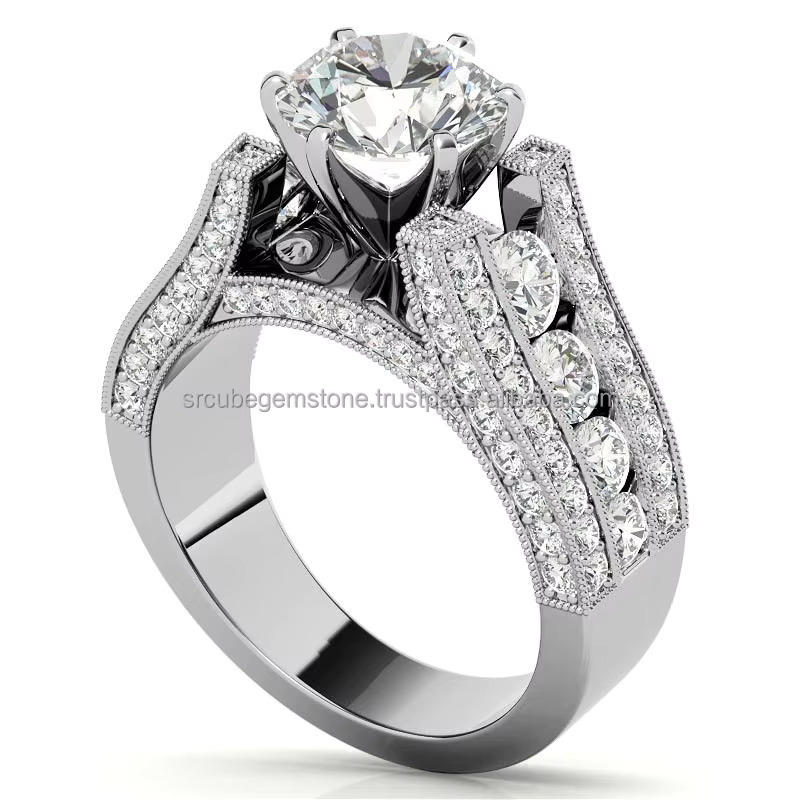 Unique Moissanite Cathedral Engagement Ring with Milgrain Accents for Women Igi Certified Dia Fancy New Pattern