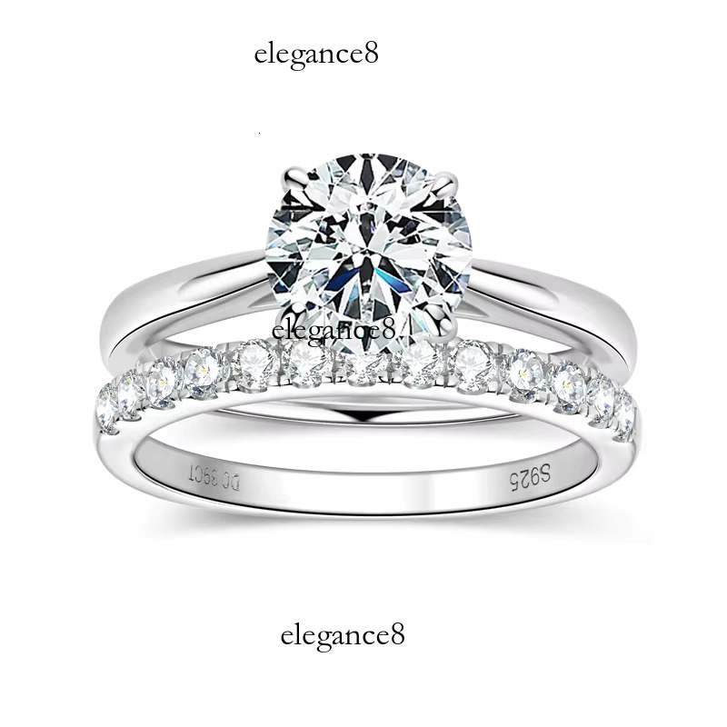 Engagement set, round with gold and stone, women's platinum gold-plated wedding sier ring