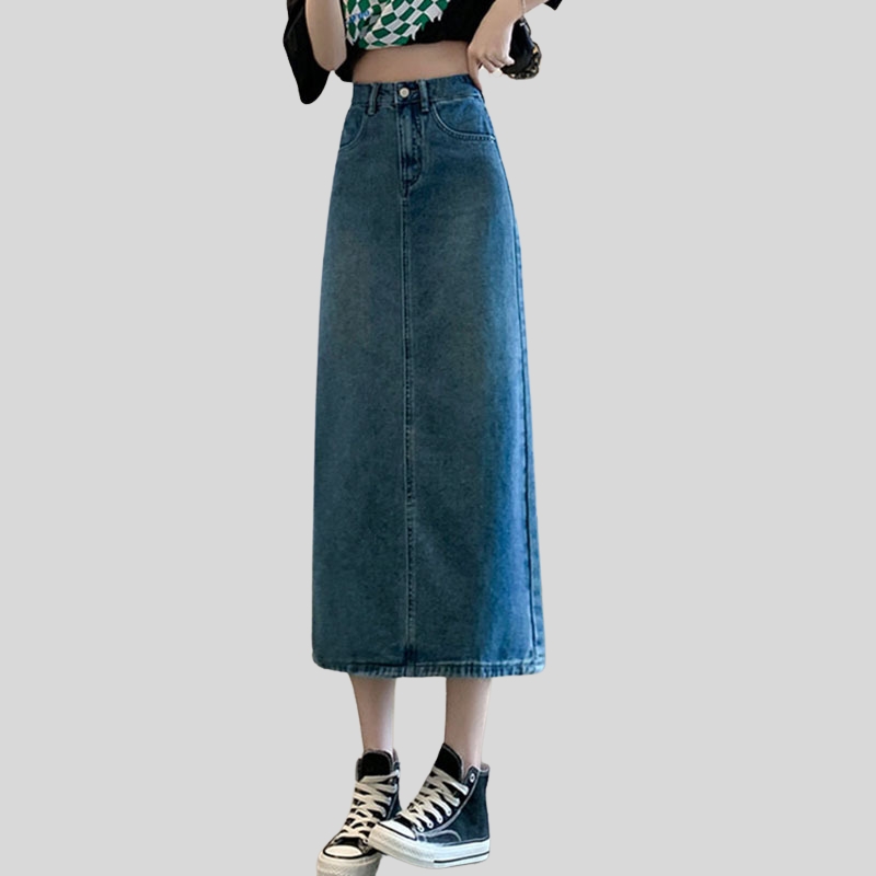 Spring women's clothing medium and long skirt high waist and thin A-shaped skirt spring clothing new denim split skirt