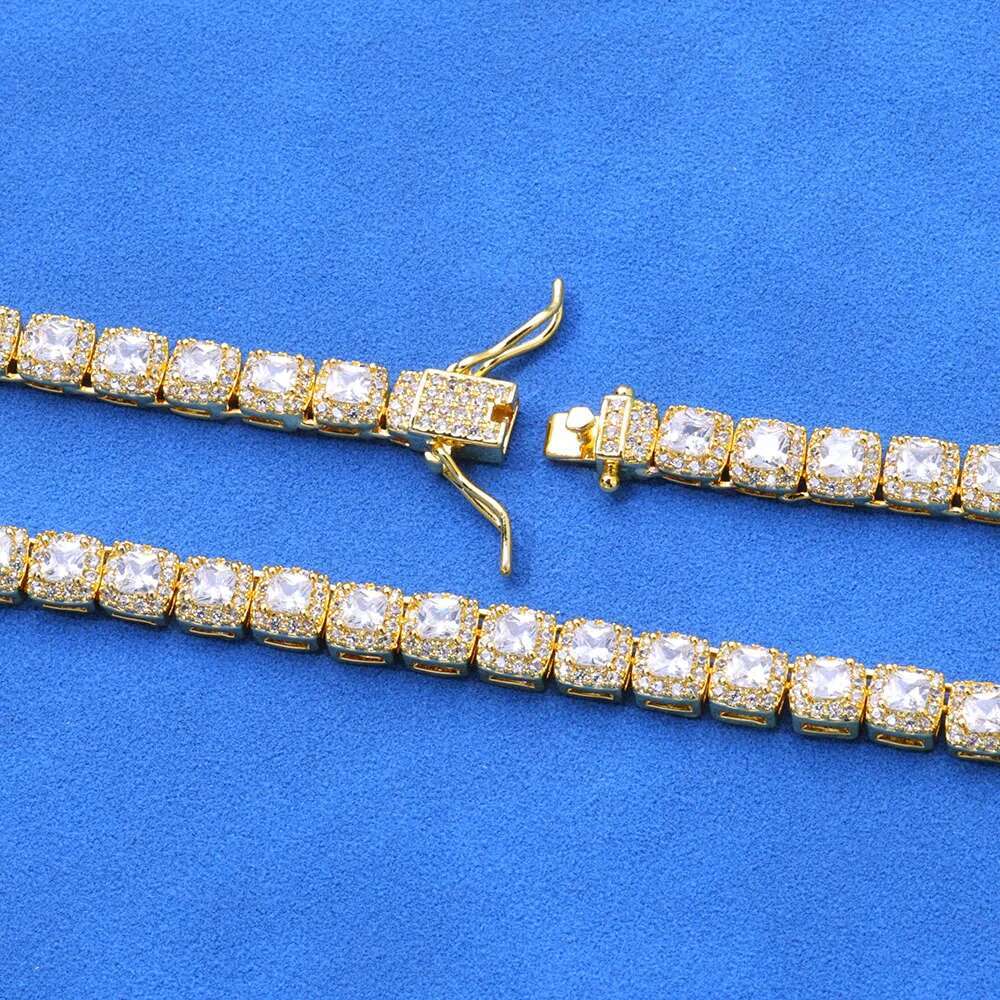 Hip Hop Dia Sparkg Jewelry Iced Out Cluster Tennis Necklace 5mm Thin Chain for Women