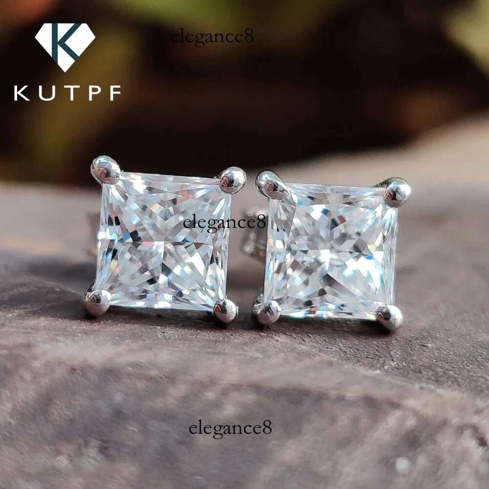 2Carat Princess Cut Moissanite Earrings with Gra Certificates Sterg Sie Square Lab Dia Stud Earring for Women Men