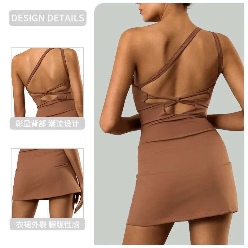 Seamless Naked Beauty Back Dress Running Sports Fiess Yoga Sets High Elastic Quick Drying Tennis Skirt Woman