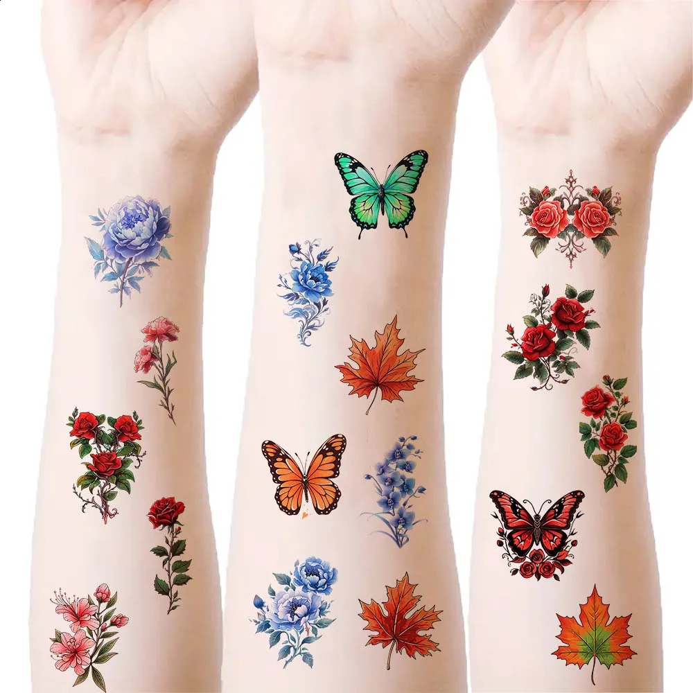 10 piecesset of art retro floral tattoo stickers arm collage body decoration disposable 250219