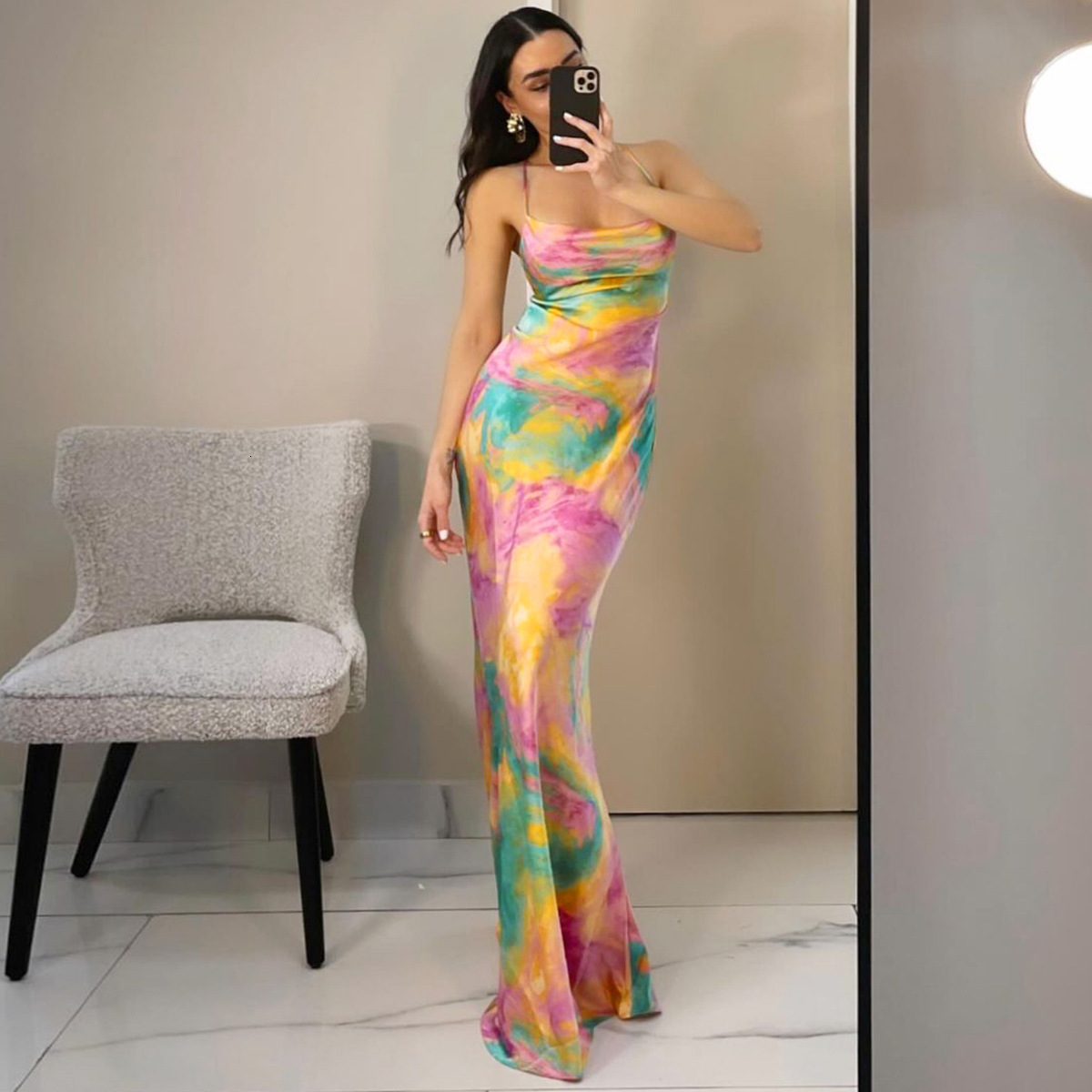Hot Selling Women's Clothing New4 Summer New Product Fashionable Printed Sexy Backless Lace Up Slim Fit Dress