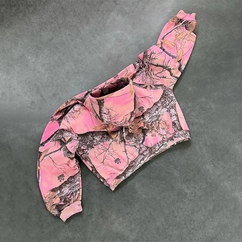 Y2K Hoodie Gothic Pink Branch Camouflage Printed Pattern Super Large Hoodie Street Clothing Retro Mens Fashion Casual Sportswear Top 250225