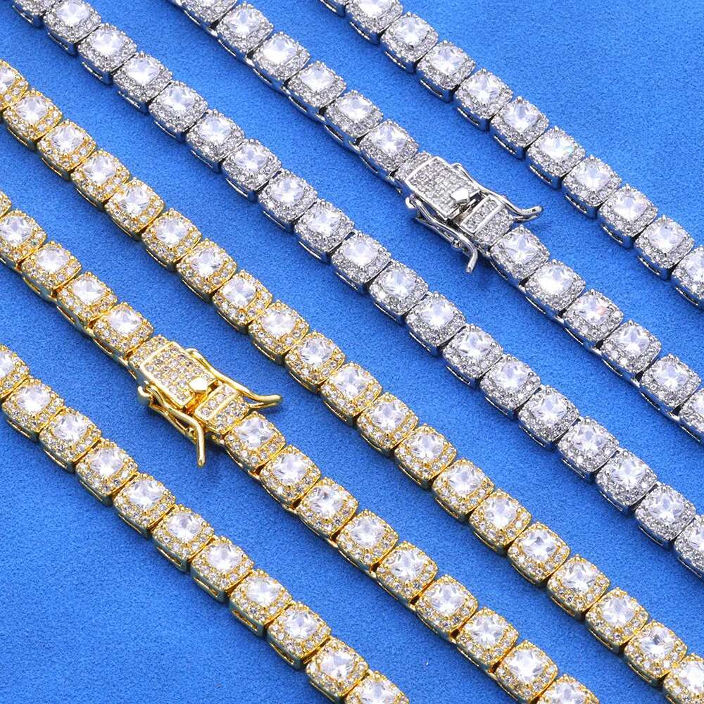 Hip Hop Dia Sparkg Jewelry Iced Out Cluster Tennis Necklace 5mm Thin Chain for Women