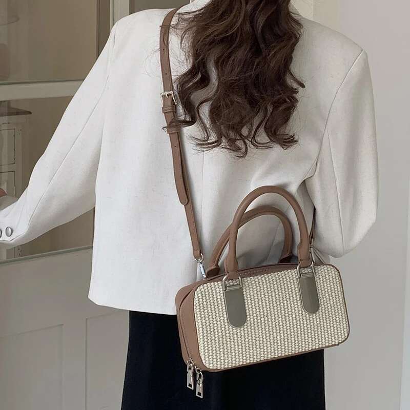 England Style Straw Bags For Women Designer Handbags And Purses New In PU Sequined Top Handle Box Pillow Shoulder