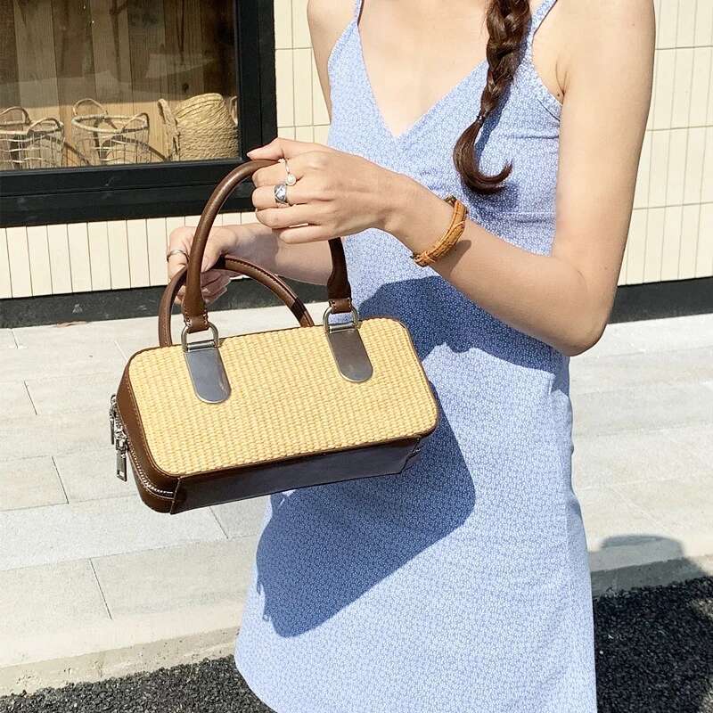 England Style Straw Bags For Women Designer Handbags And Purses New In PU Sequined Top Handle Box Pillow Shoulder