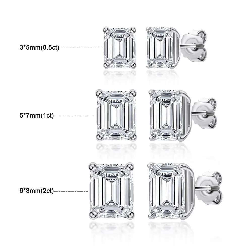 KNOBSPIN D VVS1 Emerald Cut Moissanite Earring s Sterg Sliver Plated with White Gold Earrings for Women Fine Jewelry