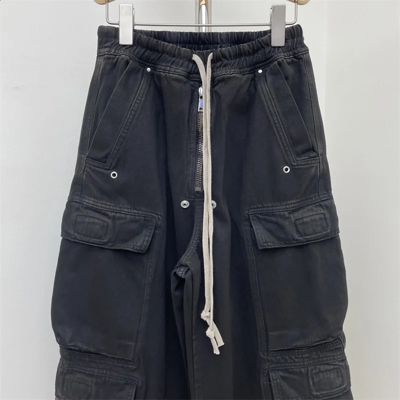 Womens jeans flame dyed multi pocket cargo pants for spring Womens pants Couple style loose cotton wide leg pants y2k 250224