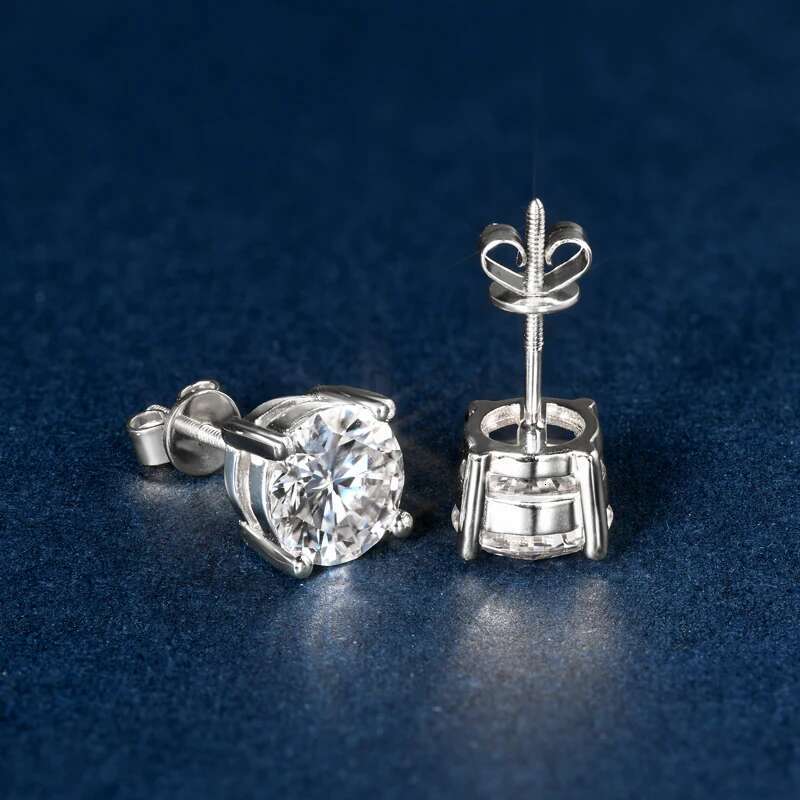 Solid 10K Stud D Color Moissanite Piercing Earrings 2ct Certified Yellow White Gold Jewelry for Men Women 1.2ct