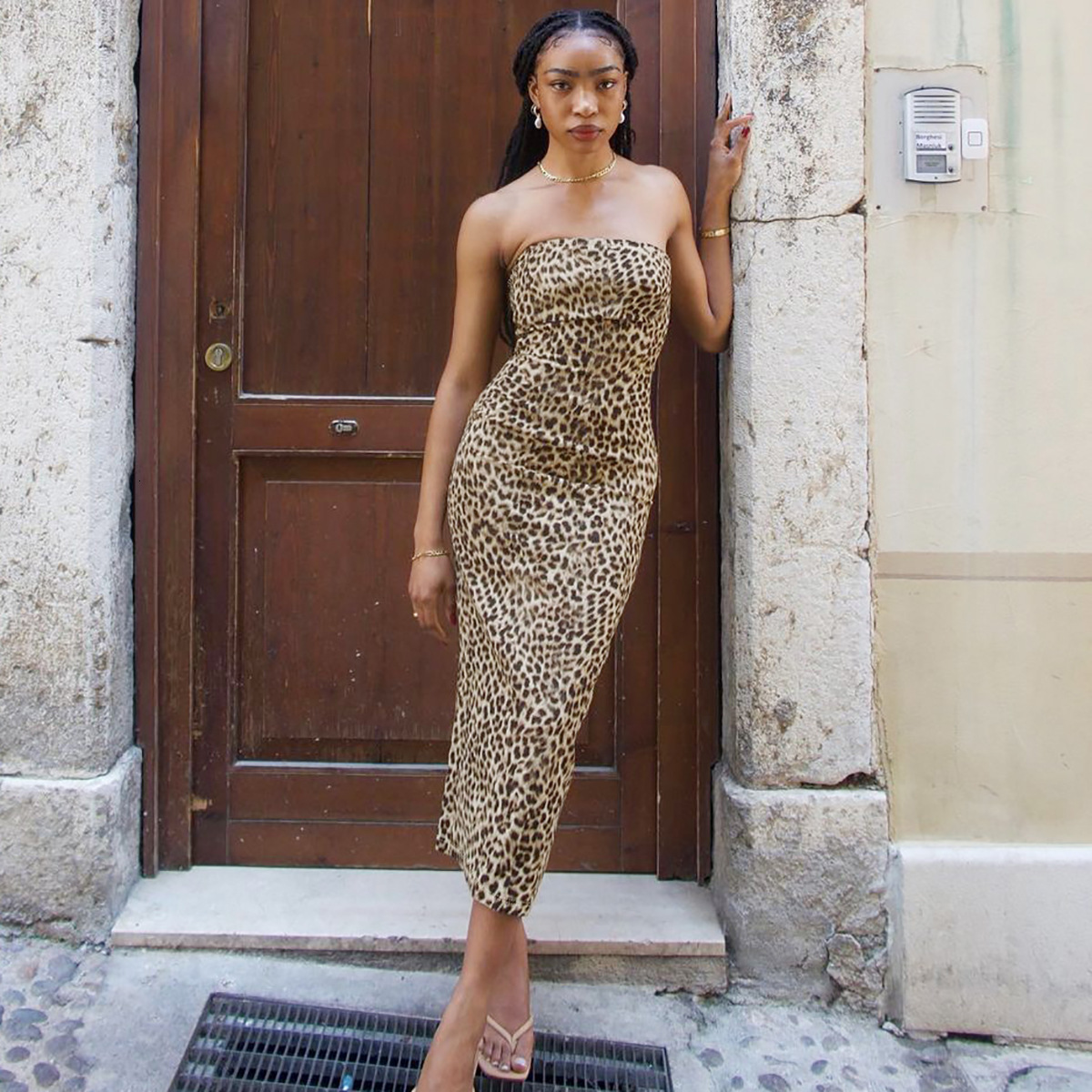 Hot Selling Women's Clothing New4 Autumn And Winter New Product Fashionable Printed Sexy Slit Leopard Print Strapless Dress For Women