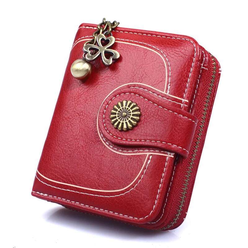 Women's Retro Wallet Oil Leather Wallet Women's Zipper Coin Wallet Credit Card Clip Wallet