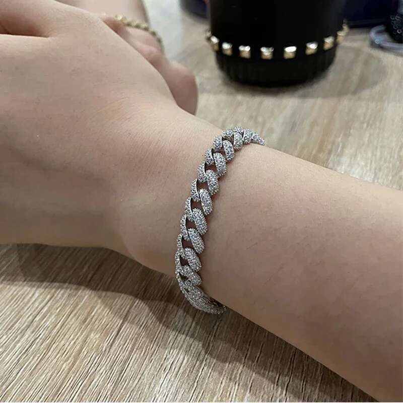JEWEPISODE 100% Sterg Sier Hip Hop Sparkg Full High Carbon Dia Charm Cuban Bracelets for Women Men Party Jewelry