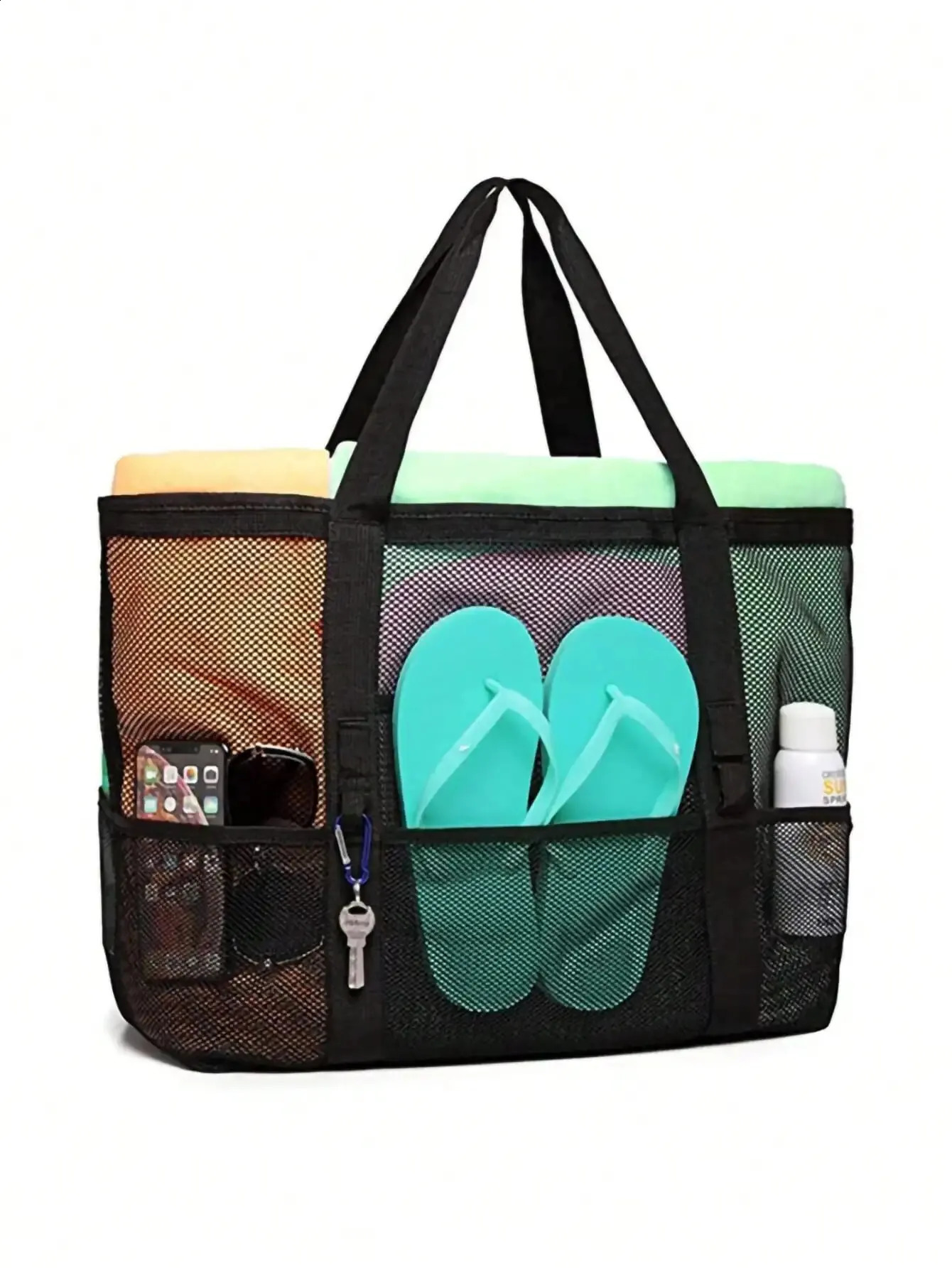 1pcs Unisex Large Capacity Multifunctional Mesh Handbag Beach Bag Shopping Bag Suitable For Outdoor Sports Beach Swimming 250305
