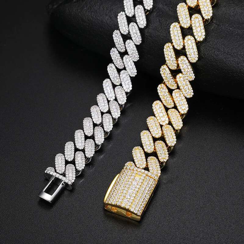 TUHE Unisex New High Quality VVS1 Moissanite Cuban Chain Necklace Sier For Men Hip Hop Jewelry