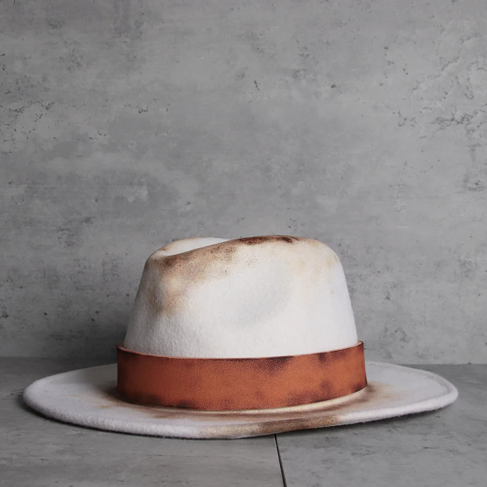 100% wool vintage womens Fedora hat wide Brim jazz hat womens felt church hat size 56-58CM 250228
