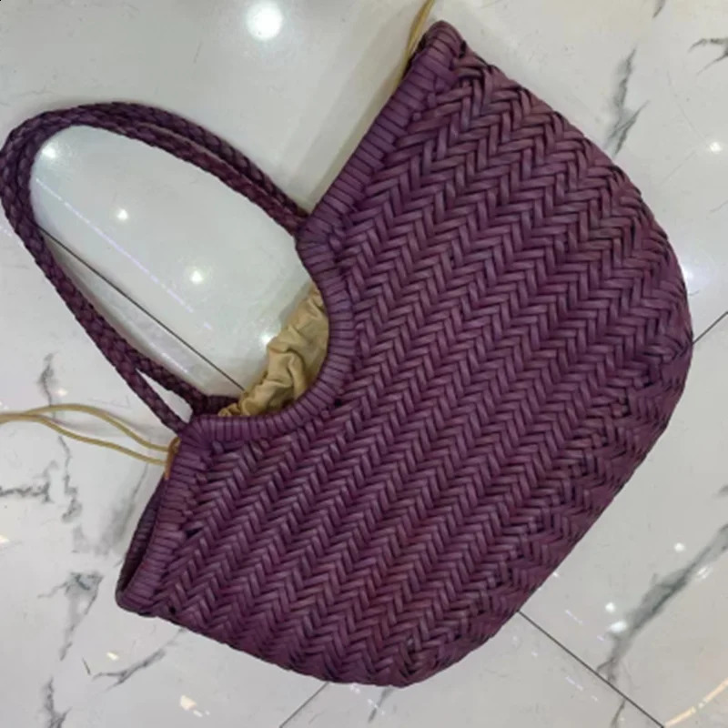 France Flower basket Handbags Womens Genuine Leather Shoulder Bag Weaving Casual Shopping Bag Vintage Big Tote Purse 250305