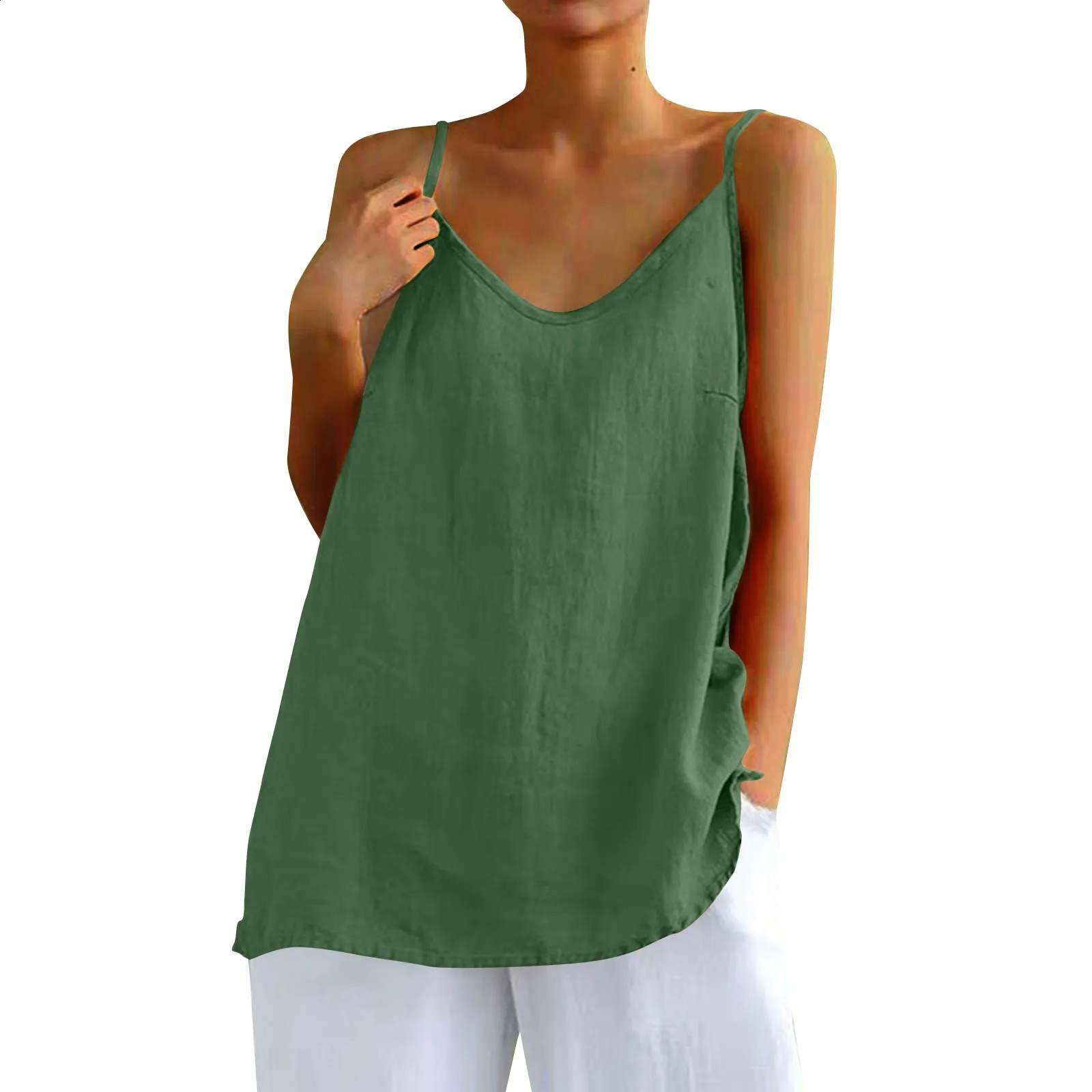Womens tops sexys Cotton Linen Camisole Vest Summer Loose Sleeveless Versatile Bottom Top solid color blouse classic camisetas 250224