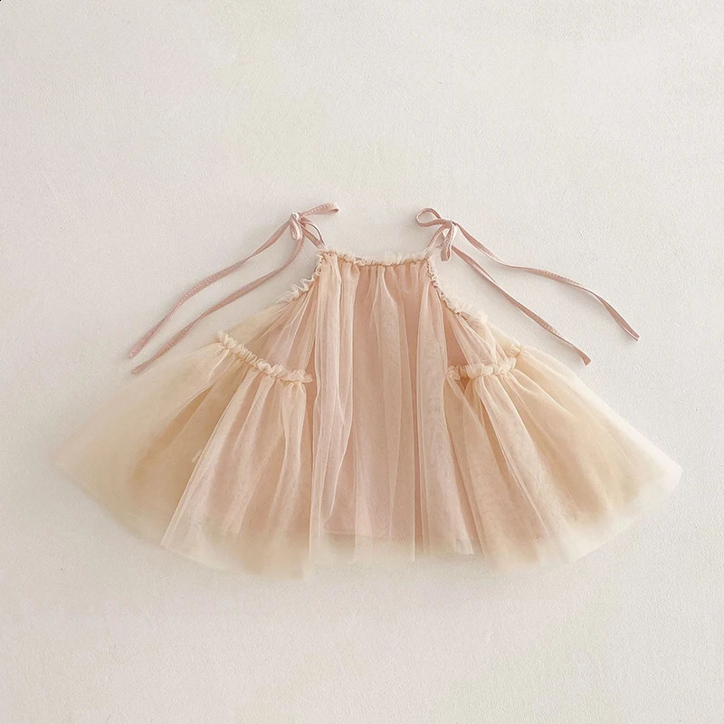 0-3Y Summer Baby Girls Straps Princess Dress Korean Style Cute Childrens Tulle Suspenders Dress Toddler 1st Bithday Clothes 250228