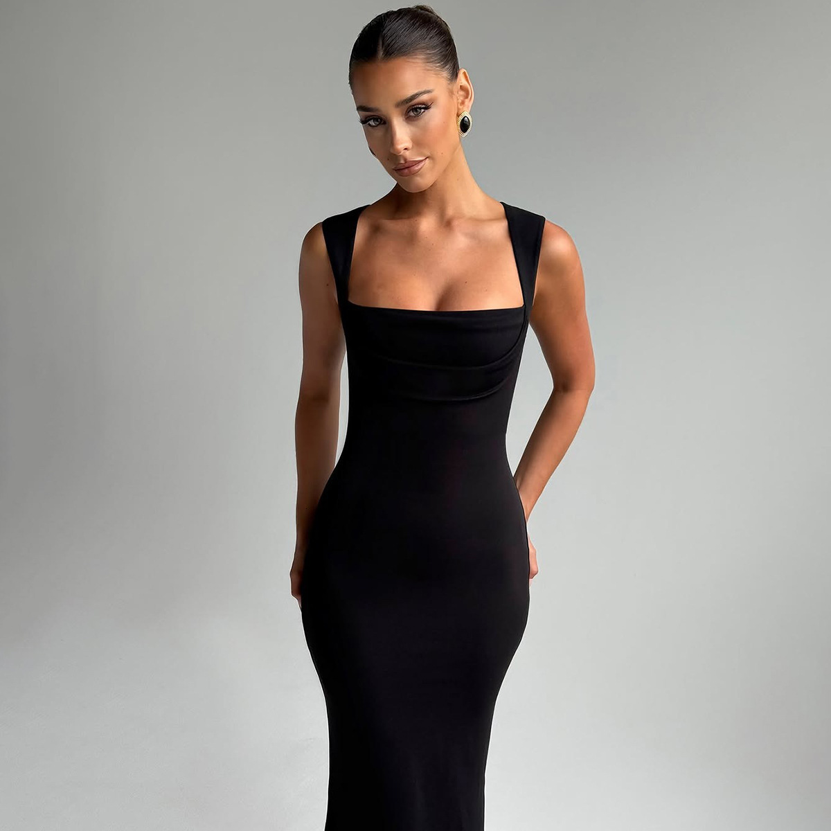 Women's Clothing 2025 Spring/Summer New Product Fashionable Temperament Slim Fit Square Neck Sleeveless Waist Cinching Slimming Dress