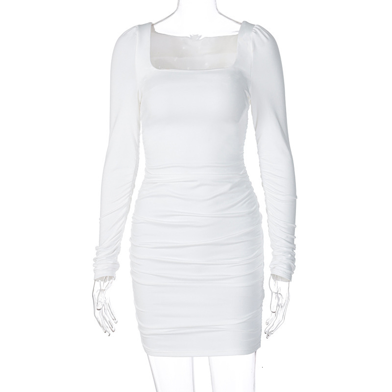 Hot Selling New4 Spring/Summer New Style Temperament Slim Fit Long Sleeved Pleated Solid Color Dress For Women's Fashion