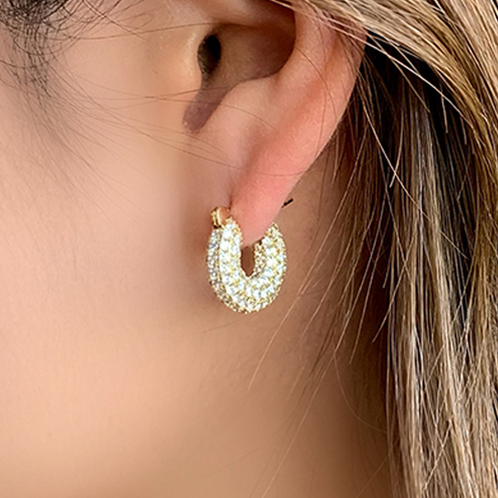 Stud Earrings Luxury 925 Sterling Silver U Shape Earrings Women Vintage Diamond Stud Platinum Crystal Stud Earrings Fashion Jewelry Exquisite Gift