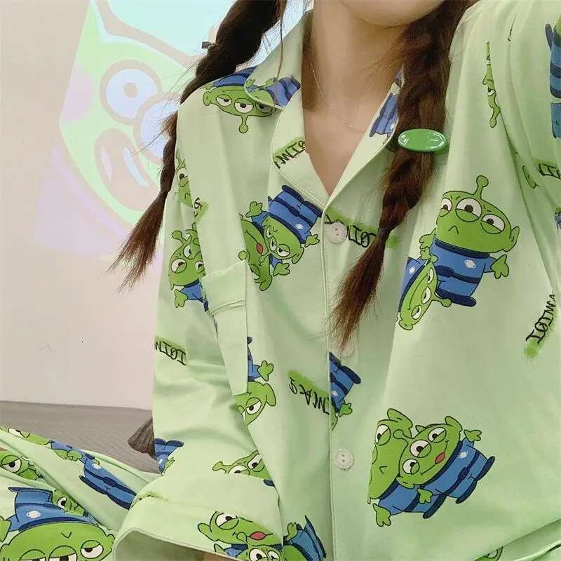 2025 New Cartoon Alien Cute Spring and Autumn Versatile Fashion Designer Men and Women Can Wear Long Sleeve Home Pamas Set