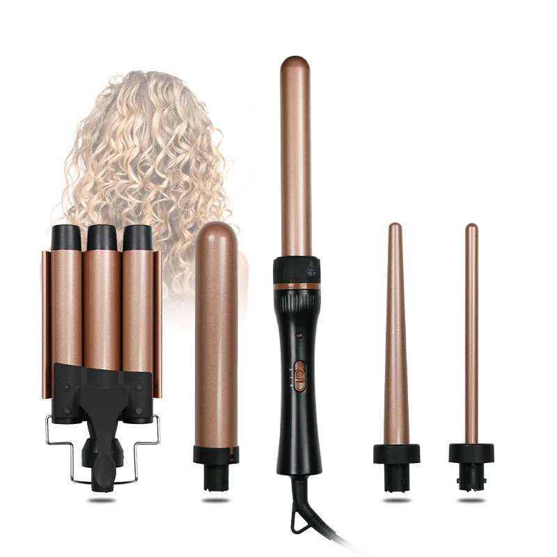 5 In 1 Curg Wand Sets With 3 Barrel Hair Waver, Dual Voltage , Instant Heating, Temp Adjustment ,Hair Crimper Iron For Women