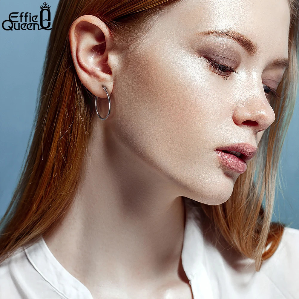 Effie Queen 925 Sterling Silver Hoop Earrings Size 30mm 40mm 50mm Big Circle Minimalism Style Accessory for Ear APE34 250228
